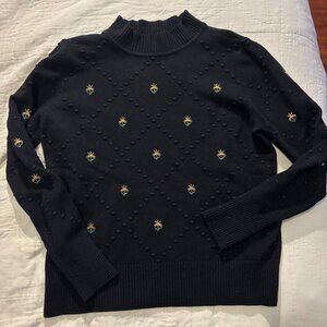 ✨ Unique Black Popcorn Knit Mock Neck Sweater w/ Palm Tree Embroidery